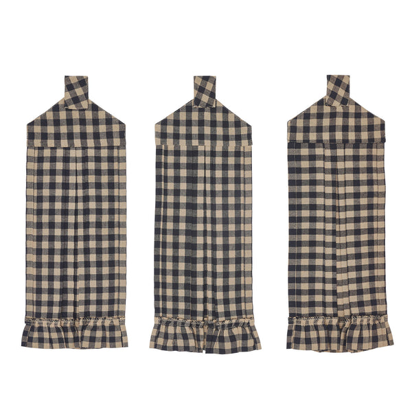 Black Check Button Loop Tea Towel Set of 3