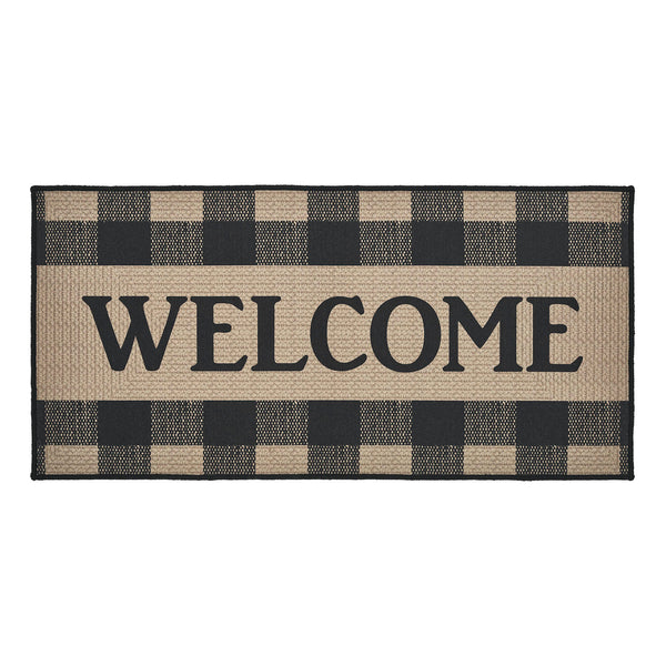 Black Check Welcome Polyester Rug Rect 17x36