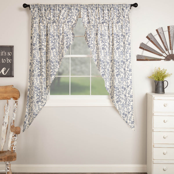 Blue Floral Prairie Curtain Set of 2 63Lx36Wx18