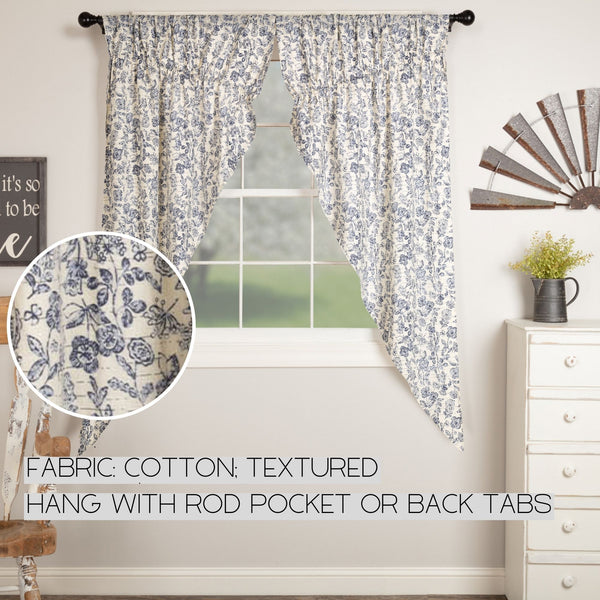 Blue Floral Prairie Curtain Set of 2 63Lx36Wx18