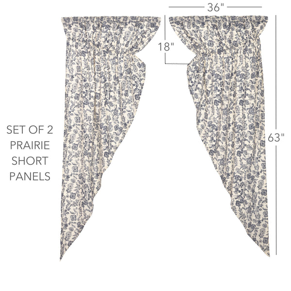 Blue Floral Prairie Curtain Set of 2 63Lx36Wx18