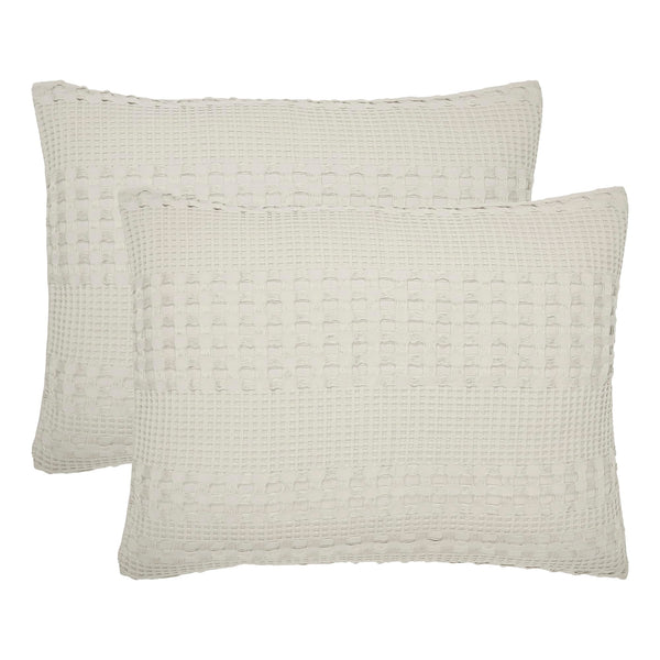 VHC Brands Waffle Weave Natural Standard Sham Set, 20x26 - Farmhouse Boho Decorative Pillow Covers (2-Pack)