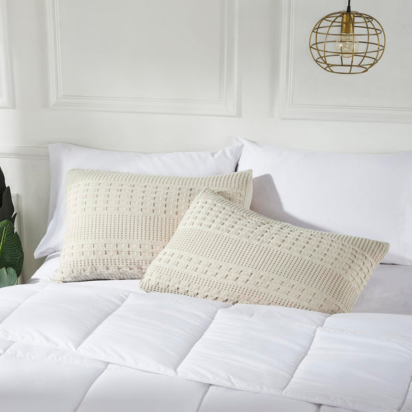 VHC Brands Waffle Weave Natural Queen Shams (Set of 2), 20x30 - Farmhouse & Boho Decorative Pillow Covers for Bedroom Decor
