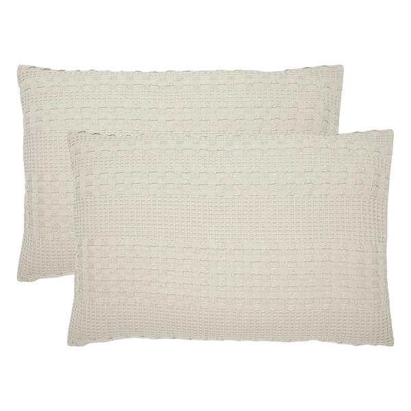 VHC Brands Waffle Weave Natural Queen Shams (Set of 2), 20x30 - Farmhouse & Boho Decorative Pillow Covers for Bedroom Decor