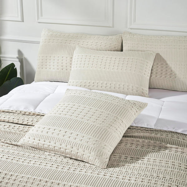 VHC Brands Waffle Weave Natural Pillow Covers 24x24 (Set of 2) - Farmhouse Boho Decorative Throw Pillow Shams for Bedroom & Living Room Decor