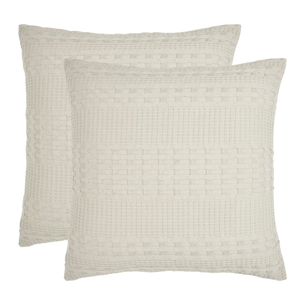 VHC Brands Waffle Weave Natural Pillow Covers 24x24 (Set of 2) - Farmhouse Boho Decorative Throw Pillow Shams for Bedroom & Living Room Decor