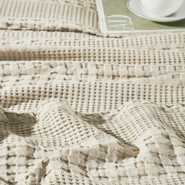 VHC Brands Waffle Weave Natural Pillow Covers 24x24 (Set of 2) - Farmhouse Boho Decorative Throw Pillow Shams for Bedroom & Living Room Decor
