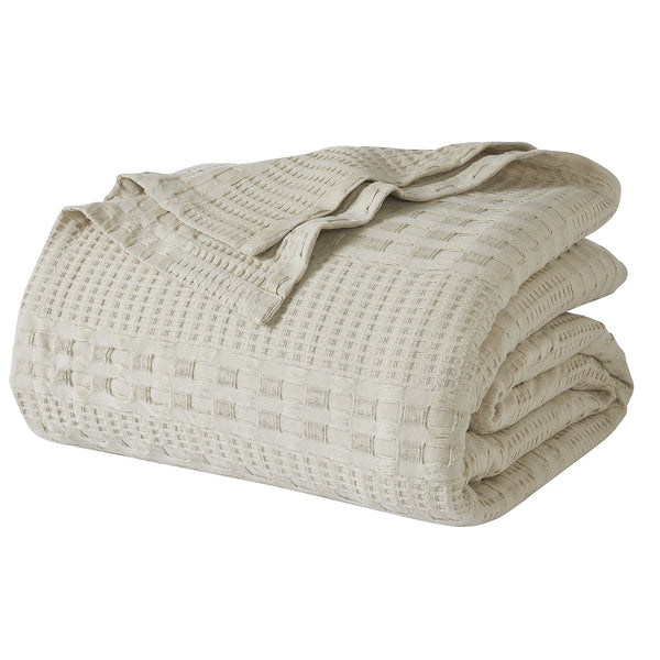 Natural Cream Waffle Weave Cotton Oversized King Blanket - 120x120 - Lightweight Bed & Sofa Cover - VHC Brands