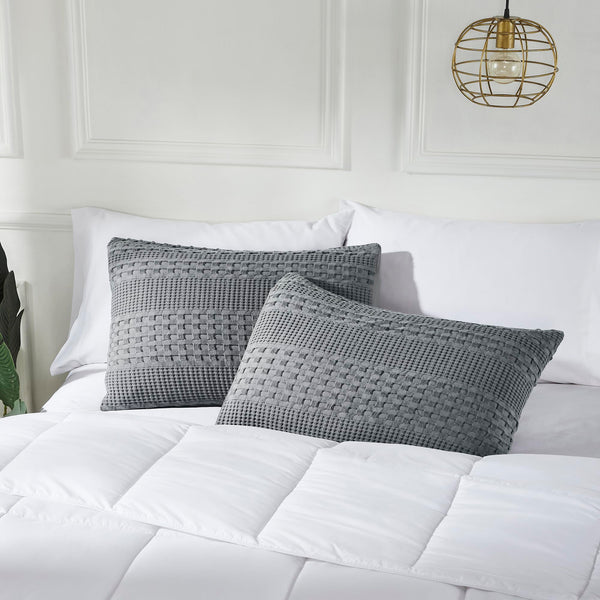 VHC Brands Waffle Weave Dark Gray Standard Shams (Set of 2, 20x26) - Farmhouse Boho Decorative Pillow Covers for Bedroom Decor