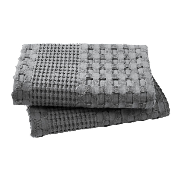 VHC Brands Waffle Weave Dark Gray Standard Shams (Set of 2, 20x26) - Farmhouse Boho Decorative Pillow Covers for Bedroom Decor