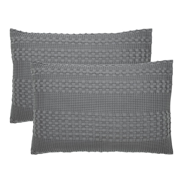 VHC Brands Waffle Weave Dark Gray King Shams (20x36, Set of 2) - Farmhouse Boho Decorative Pillow Covers for Bedroom Decor