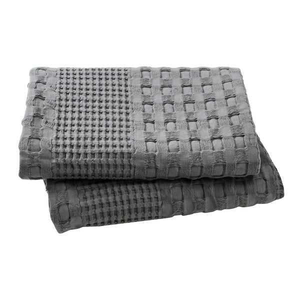 VHC Brands Waffle Weave Dark Gray King Shams (20x36, Set of 2) - Farmhouse Boho Decorative Pillow Covers for Bedroom Decor