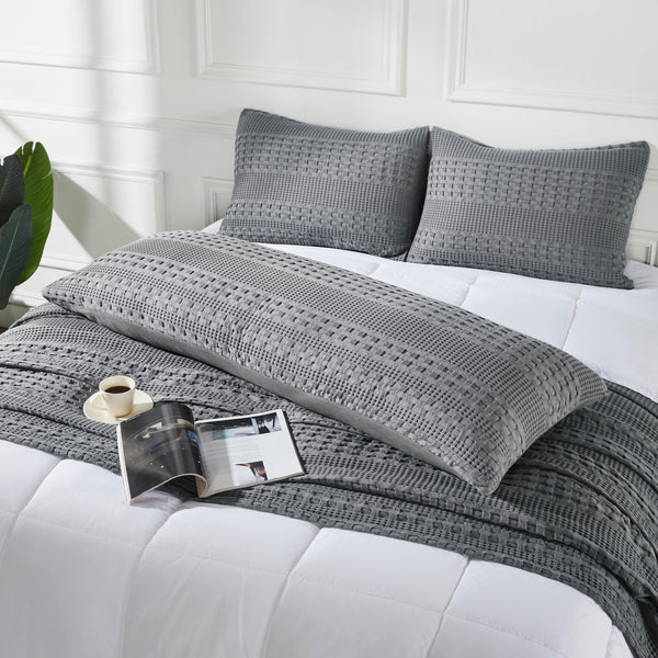 VHC Brands Waffle Weave Dark Gray Body Pillow Cover - 20x54 Inch Decorative Throw Pillow Sham for Farmhouse, Boho Bedroom Decor