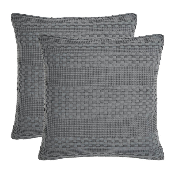 VHC Brands Waffle Weave Dark Gray Pillow Cover Set (2-Pack) 24x24 - Decorative Throw Pillow Covers for Farmhouse Boho Bedroom & Living Room Decor