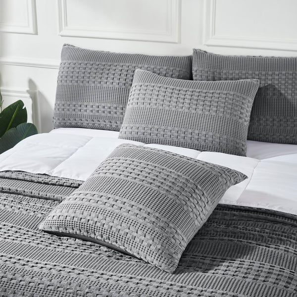 VHC Brands Dark Gray Waffle Weave Euro Shams (Set of 2, 26x26) - Farmhouse Boho Decorative Pillow Covers for Bedroom Decor