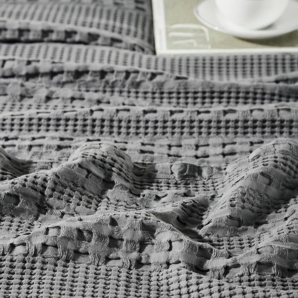VHC Brands Dark Gray Waffle Weave Euro Shams (Set of 2, 26x26) - Farmhouse Boho Decorative Pillow Covers for Bedroom Decor