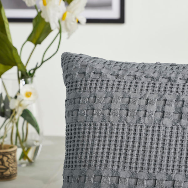 VHC Brands Dark Gray Waffle Weave Euro Shams (Set of 2, 26x26) - Farmhouse Boho Decorative Pillow Covers for Bedroom Decor