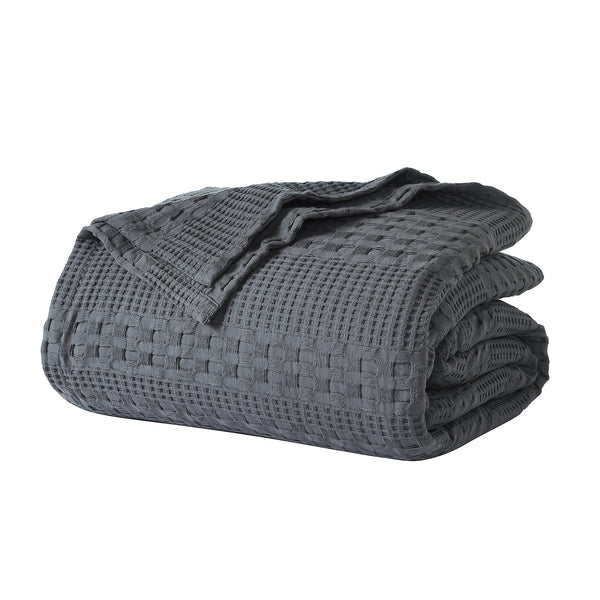 Dark Gray Waffle Weave Cotton Oversized King Blanket - 120x120 - Lightweight Bed & Sofa Cover - VHC Brands