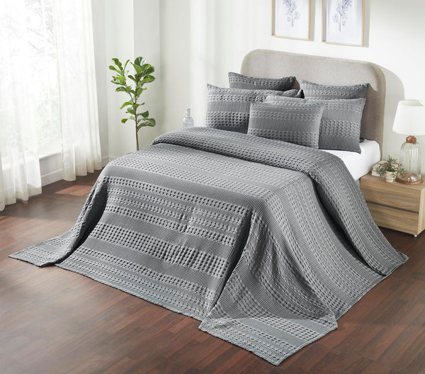 Dark Gray Waffle Weave Cotton Oversized King Blanket - 120x120 - Lightweight Bed & Sofa Cover - VHC Brands