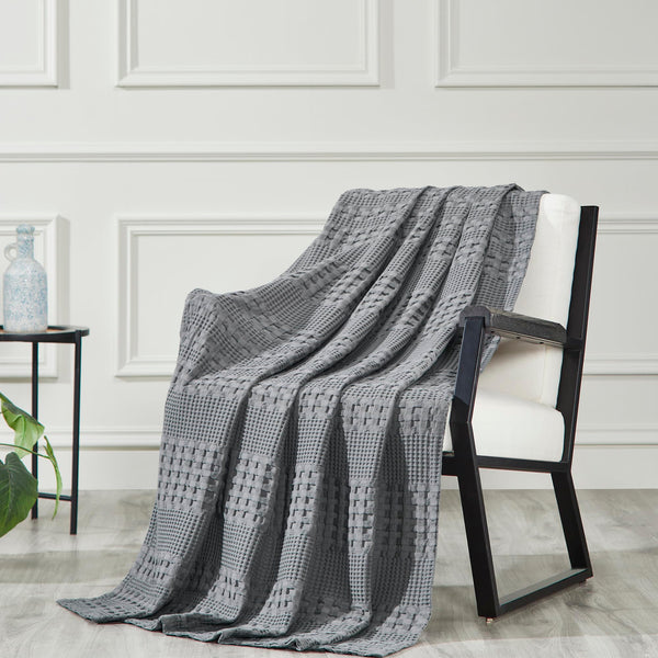 VHC Brands Waffle Weave Dark Gray Throw 50x60 - Cotton Blanket for Boho Farmhouse Bedroom & Living Room Decor, Couch, Sofa, Bed