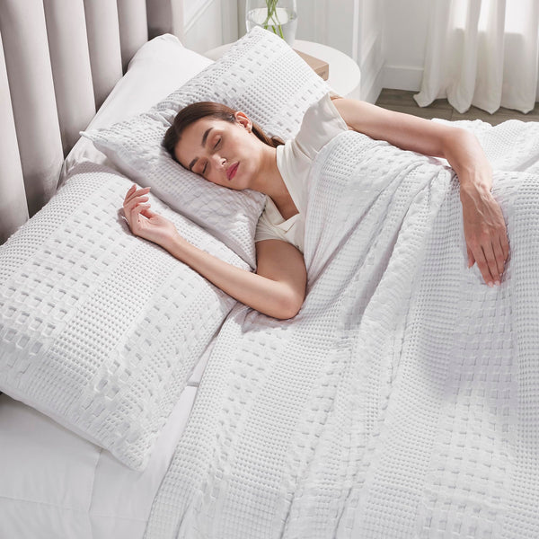 VHC Brands Waffle Weave White Standard Sham Set, 20x26 - Farmhouse Boho Decorative Pillow Covers (2-Pack)