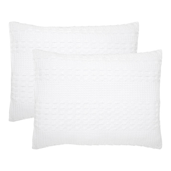 VHC Brands Waffle Weave White Standard Sham Set, 20x26 - Farmhouse Boho Decorative Pillow Covers (2-Pack)