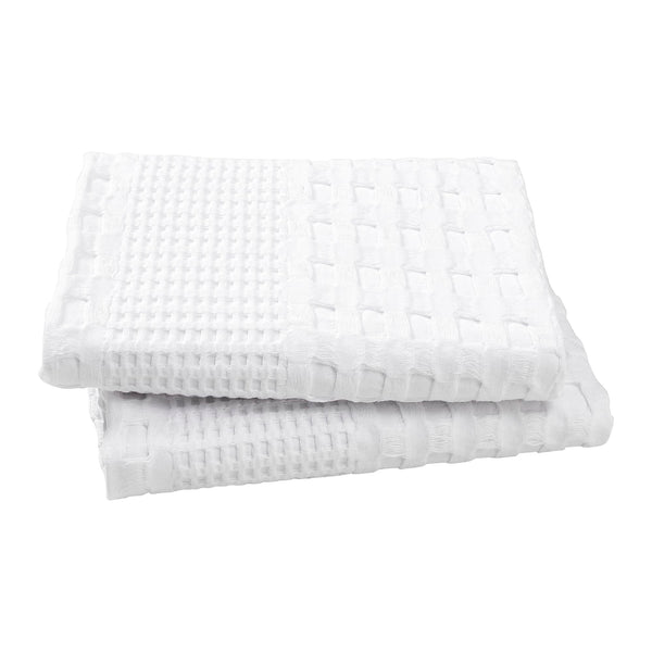 VHC Brands White Waffle Weave Queen Sham Set (2-Pack) - 20x30 Farmhouse Boho Decorative Pillow Covers