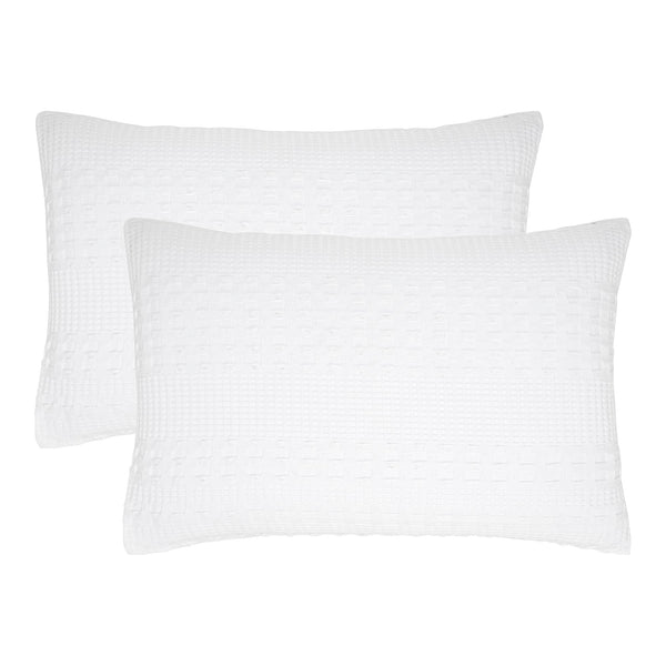 VHC Brands Waffle Weave White King Shams (Set of 2) - 20x36 Boho Farmhouse Decorative Pillow Covers for Bedroom Decor