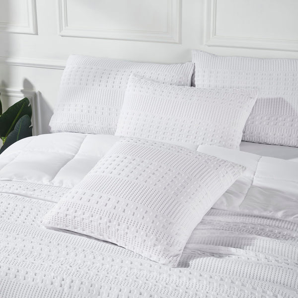 VHC Brands Waffle Weave White Pillow Cover Set (2-Pack) - 24x24 Farmhouse Boho Decorative Throw Pillow Shams for Bedroom & Living Room Decor
