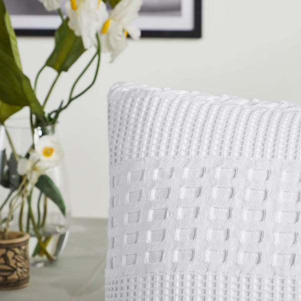 VHC Brands Waffle Weave White Pillow Cover Set (2-Pack) - 24x24 Farmhouse Boho Decorative Throw Pillow Shams for Bedroom & Living Room Decor
