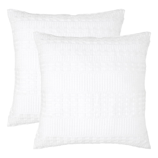 VHC Brands Waffle Weave White Euro Shams (Set of 2), 26x26 - Farmhouse Boho Decorative Pillow Covers