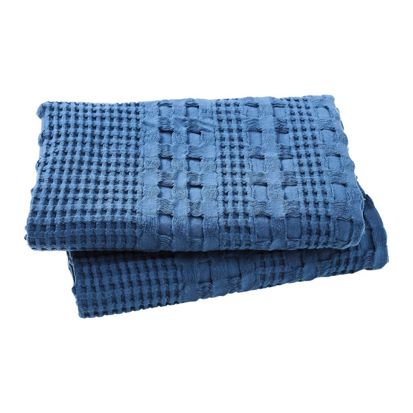 VHC Brands Waffle Weave Navy Blue Standard Pillow Sham Set (2-Pack) - 20x26 Farmhouse Boho Decorative Bedding