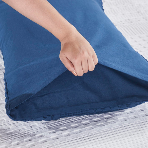 VHC Brands Waffle Weave Navy Blue Standard Pillow Sham Set (2-Pack) - 20x26 Farmhouse Boho Decorative Bedding