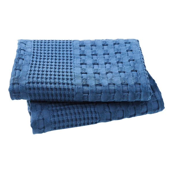 VHC Brands Waffle Weave Navy Blue King Shams (Set of 2), 20x36 - Farmhouse & Boho Decorative Pillow Covers