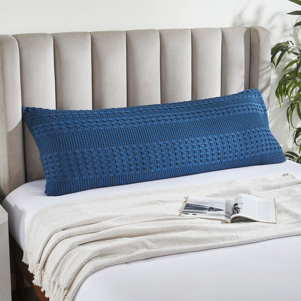 Add rustic farmhouse charm with the Waffle Weave Navy Blue Body Pillow Cover. Made from 100% cotton, this 20x54 cover features a soft waffle texture, pre-washed for lasting comfort and style.
