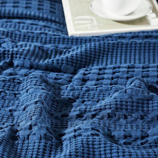 VHC Brands Waffle Weave Navy Euro Shams (Set of 2, 26x26) - Farmhouse Boho Decorative Pillow Covers