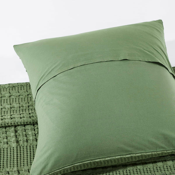 VHC Brands Waffle Weave Olive Green Pillow Covers (Set of 2) 24x24 - Decorative Throw Shams for Farmhouse, Boho Bedroom & Living Room Decor