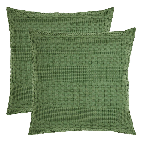 VHC Brands Waffle Weave Olive Green Euro Sham Set (2-Pack) 26x26 - Farmhouse Boho Decorative Pillow Covers