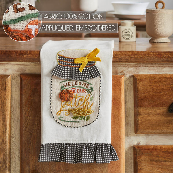 Welcome to Our Patch Farmhouse Cotton Kitchen Tea Towel, 19x28 Absorbent Fall Harvest Decorative Dish Towel