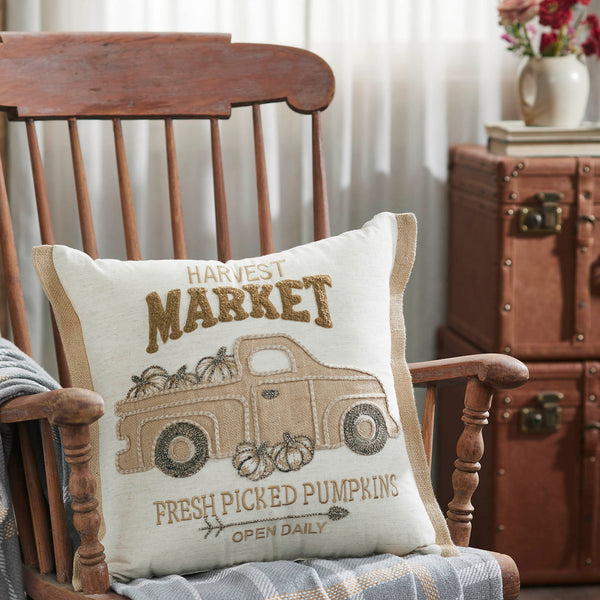 Autumn Fall Farmhouse Pumpkin Truck Decorative Throw Pillow 18x18 Home Accent