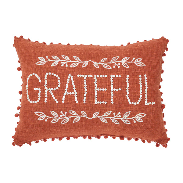Grateful Pom Pom Decorative Throw Pillow 14x20 Cozy Oblong Accent for Living Room & Bedroom Decor