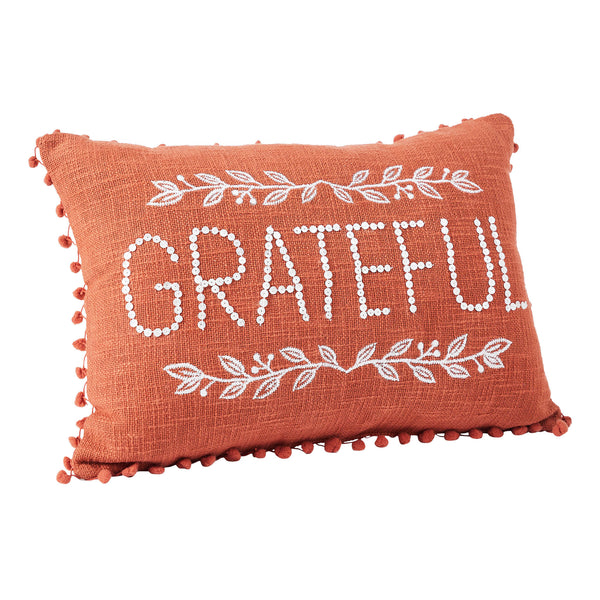 Grateful Pom Pom Decorative Throw Pillow 14x20 Cozy Oblong Accent for Living Room & Bedroom Decor
