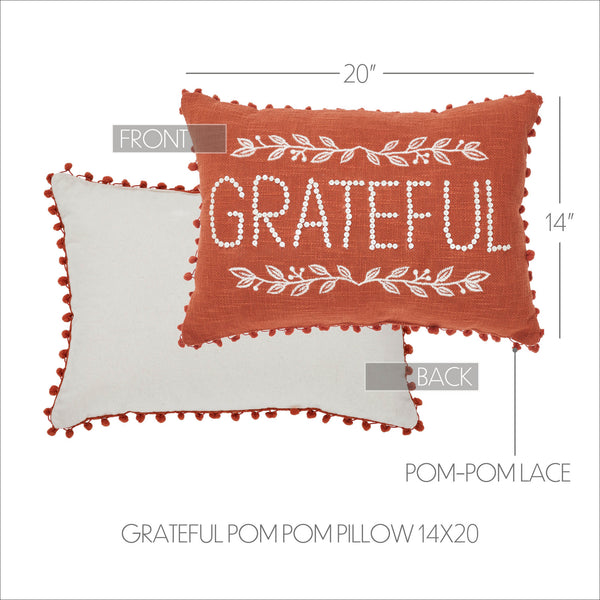 Grateful Pom Pom Decorative Throw Pillow 14x20 Cozy Oblong Accent for Living Room & Bedroom Decor