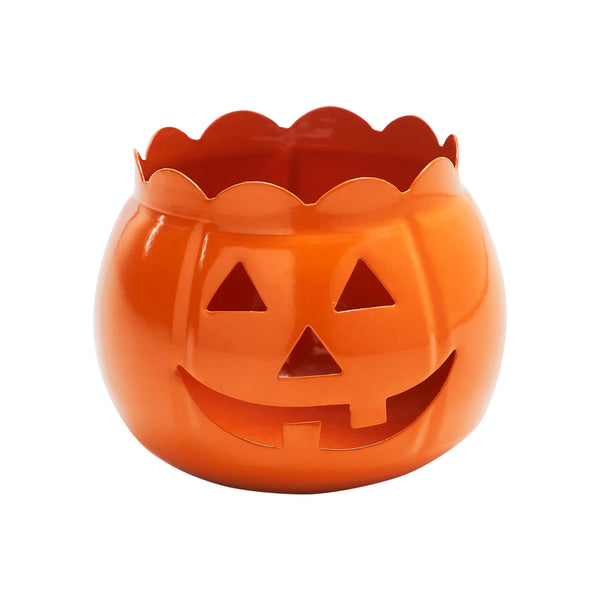 Orange Jack O Lantern Tealight Holder Halloween Pumpkin Decor Fall Season Votive Candle Accent