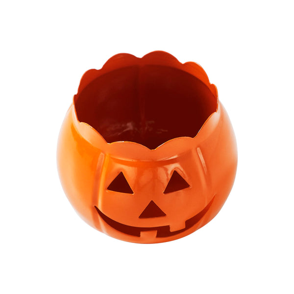 Orange Jack O Lantern Tealight Holder Halloween Pumpkin Decor Fall Season Votive Candle Accent