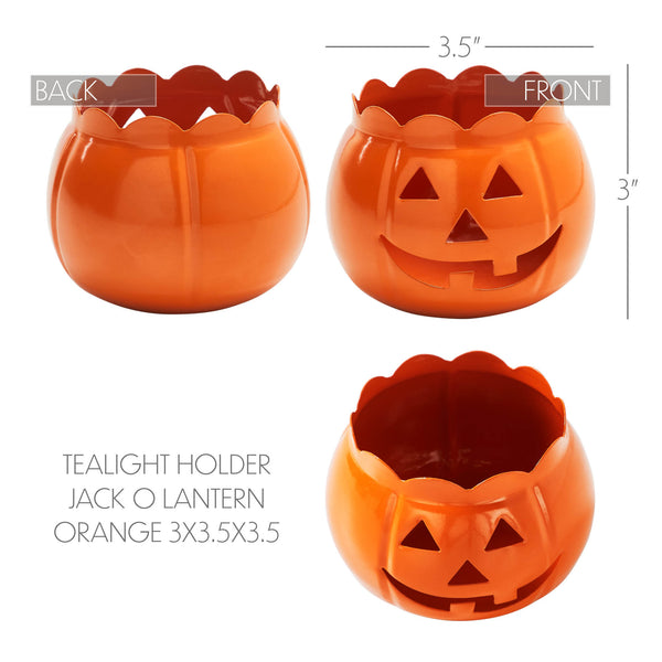 Orange Jack O Lantern Tealight Holder Halloween Pumpkin Decor Fall Season Votive Candle Accent