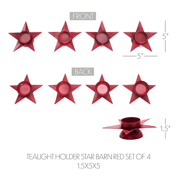 Tealight Holder Star Barn Red Set of 4 1.5x5x5