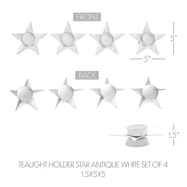 Tealight Holder Star Antique White Set of 4 1.5x5x5