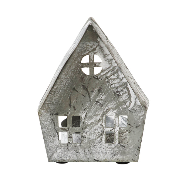 Tealight Holder Metal Village House F Antique Grey 3x2.75x2
