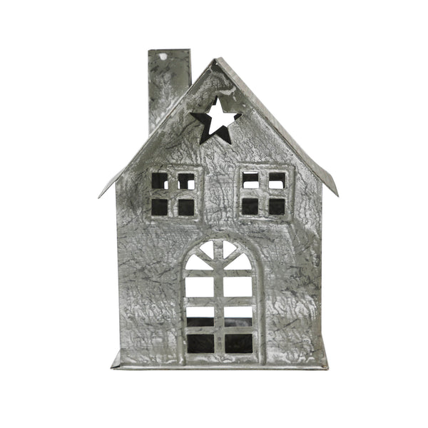 Tealight Holder Metal Village House H Antique Grey 7.25x5.5x4.75
